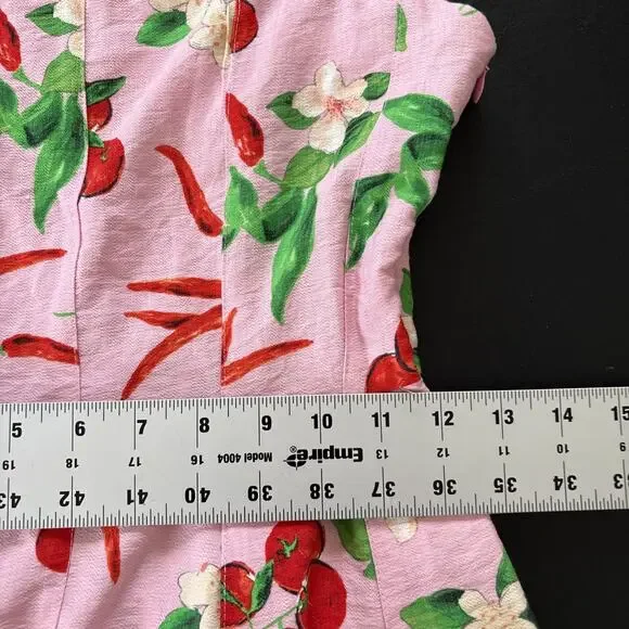 Zara Womens XS Cherry Print Sleeveless A-Line Mini Dress Tie Straps Straight Nec - Picture 8 of 9